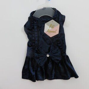 (#117) Pet Apparel Navy Velvet dog dress
